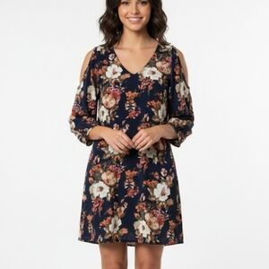 Lulu's Navy Floral Cold Shoulder Womens Dress Sz Small